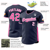 Custom Navy Pink-White Classic Color Block Side Panel Stripe Authentic Baseball Jersey