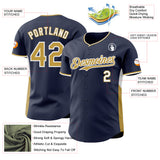 Custom Navy Old Gold-White Classic Color Block Side Panel Stripe Authentic Baseball Jersey
