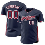 Custom Navy Crimson-White Classic Color Block Side Panel Stripe Authentic Baseball Jersey