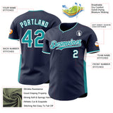 Custom Navy Teal-White Classic Color Block Side Panel Stripe Authentic Baseball Jersey