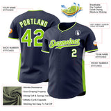 Custom Navy Neon Green-White Classic Color Block Side Panel Stripe Authentic Baseball Jersey