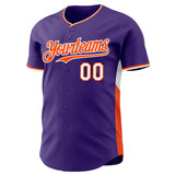 Custom Purple Orange-White Classic Color Block Side Panel Stripe Authentic Baseball Jersey