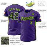 Custom Purple Black-Neon Green Classic Color Block Side Panel Stripe Authentic Baseball Jersey