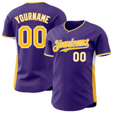 Custom Purple Gold-White Classic Color Block Side Panel Stripe Authentic Baseball Jersey