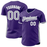 Custom Purple Gray-White Classic Color Block Side Panel Stripe Authentic Baseball Jersey