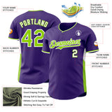 Custom Purple Neon Green-White Classic Color Block Side Panel Stripe Authentic Baseball Jersey
