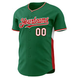 Custom Kelly Green Red-White Classic Color Block Side Panel Stripe Authentic Baseball Jersey