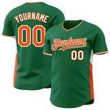 Custom Kelly Green Orange-White Classic Color Block Side Panel Stripe Authentic Baseball Jersey