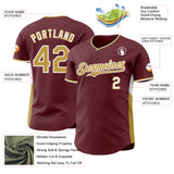 Custom Burgundy Old Gold-White Classic Color Block Side Panel Stripe Authentic Baseball Jersey