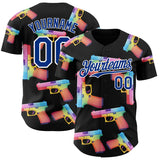 Custom Black Royal-White Colorful Firepower 3D Pattern Design Authentic Baseball Jersey