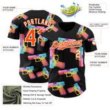 Custom Black Orange-White Colorful Firepower 3D Pattern Design Authentic Baseball Jersey