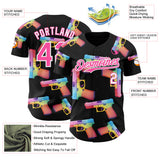 Custom Black Pink-White Colorful Firepower 3D Pattern Design Authentic Baseball Jersey
