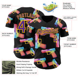 Custom Black Purple-Gold Colorful Firepower 3D Pattern Design Authentic Baseball Jersey