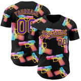 Custom Black Purple-Gold Colorful Firepower 3D Pattern Design Authentic Baseball Jersey