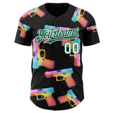 Custom Black Kelly Green-White Colorful Firepower 3D Pattern Design Authentic Baseball Jersey