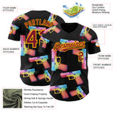 Custom Black Crimson-Gold Colorful Firepower 3D Pattern Design Authentic Baseball Jersey