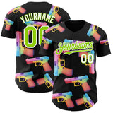 Custom Black Neon Green-White Colorful Firepower 3D Pattern Design Authentic Baseball Jersey