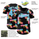 Custom Black Sky Blue-White Colorful Firepower 3D Pattern Design Authentic Baseball Jersey
