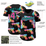 Custom Black Pink-Aqua Colorful Firepower 3D Pattern Design Authentic Baseball Jersey