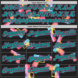 Custom Black Pink-Aqua Colorful Firepower 3D Pattern Design Authentic Baseball Jersey