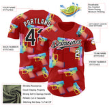 Custom Red Black-White Colorful Firepower 3D Pattern Design Authentic Baseball Jersey