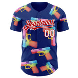 Custom Royal Red-White Colorful Firepower 3D Pattern Design Authentic Baseball Jersey
