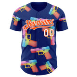 Custom Royal Orange-White Colorful Firepower 3D Pattern Design Authentic Baseball Jersey
