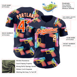 Custom Navy Orange-White Colorful Firepower 3D Pattern Design Authentic Baseball Jersey