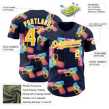 Custom Navy Gold-White Colorful Firepower 3D Pattern Design Authentic Baseball Jersey