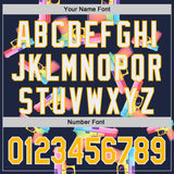 Custom Navy Gold-White Colorful Firepower 3D Pattern Design Authentic Baseball Jersey