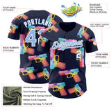 Custom Navy Light Blue-White Colorful Firepower 3D Pattern Design Authentic Baseball Jersey