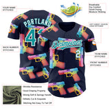 Custom Navy Teal-White Colorful Firepower 3D Pattern Design Authentic Baseball Jersey