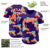 Custom Purple Orange-White Colorful Firepower 3D Pattern Design Authentic Baseball Jersey