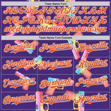Custom Purple Orange-White Colorful Firepower 3D Pattern Design Authentic Baseball Jersey