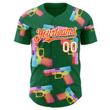 Custom Kelly Green Orange-White Colorful Firepower 3D Pattern Design Authentic Baseball Jersey