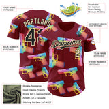 Custom Crimson Black-Cream Colorful Firepower 3D Pattern Design Authentic Baseball Jersey