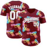 Custom Crimson White-Gray Colorful Firepower 3D Pattern Design Authentic Baseball Jersey