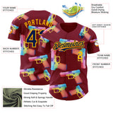 Custom Crimson Navy-Gold Colorful Firepower 3D Pattern Design Authentic Baseball Jersey
