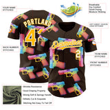 Custom Brown Gold-White Colorful Firepower 3D Pattern Design Authentic Baseball Jersey
