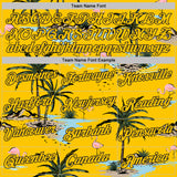 Custom Yellow-Black Tropical Hawaii Palm Trees Summer Beach Flamingo Performance T-Shirt