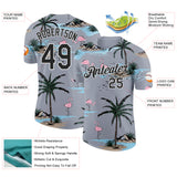 Custom Gray Black-White Tropical Hawaii Palm Trees Summer Beach Flamingo Performance T-Shirt