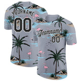 Custom Gray Black-White Tropical Hawaii Palm Trees Summer Beach Flamingo Performance T-Shirt