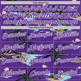 Custom Purple-White Tropical Hawaii Palm Trees Summer Beach Flamingo Performance T-Shirt