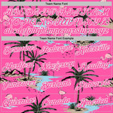 Custom Pink-Black Tropical Hawaii Palm Trees Summer Beach Flamingo Performance T-Shirt