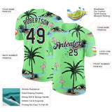 Custom Pea Green Black-White Tropical Hawaii Palm Trees Summer Beach Flamingo Performance T-Shirt