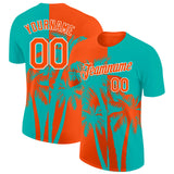 Custom Aqua Orange-White Hawaii Tropical Coastal Palm Trees Performance T-Shirt