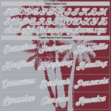 Custom Burgundy Gray-White Hawaii Tropical Coastal Palm Trees Performance T-Shirt