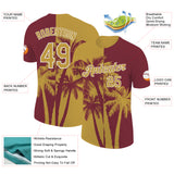 Custom Burgundy Old Gold-White Hawaii Tropical Coastal Palm Trees Performance T-Shirt