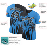 Custom Powder Blue Black-White Hawaii Tropical Coastal Palm Trees Performance T-Shirt