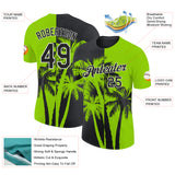 Custom Neon Green Black-White Hawaii Tropical Coastal Palm Trees Performance T-Shirt